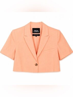 Zara Cropped Linen Blazer | Peach | Like New | Effortlessly Chic